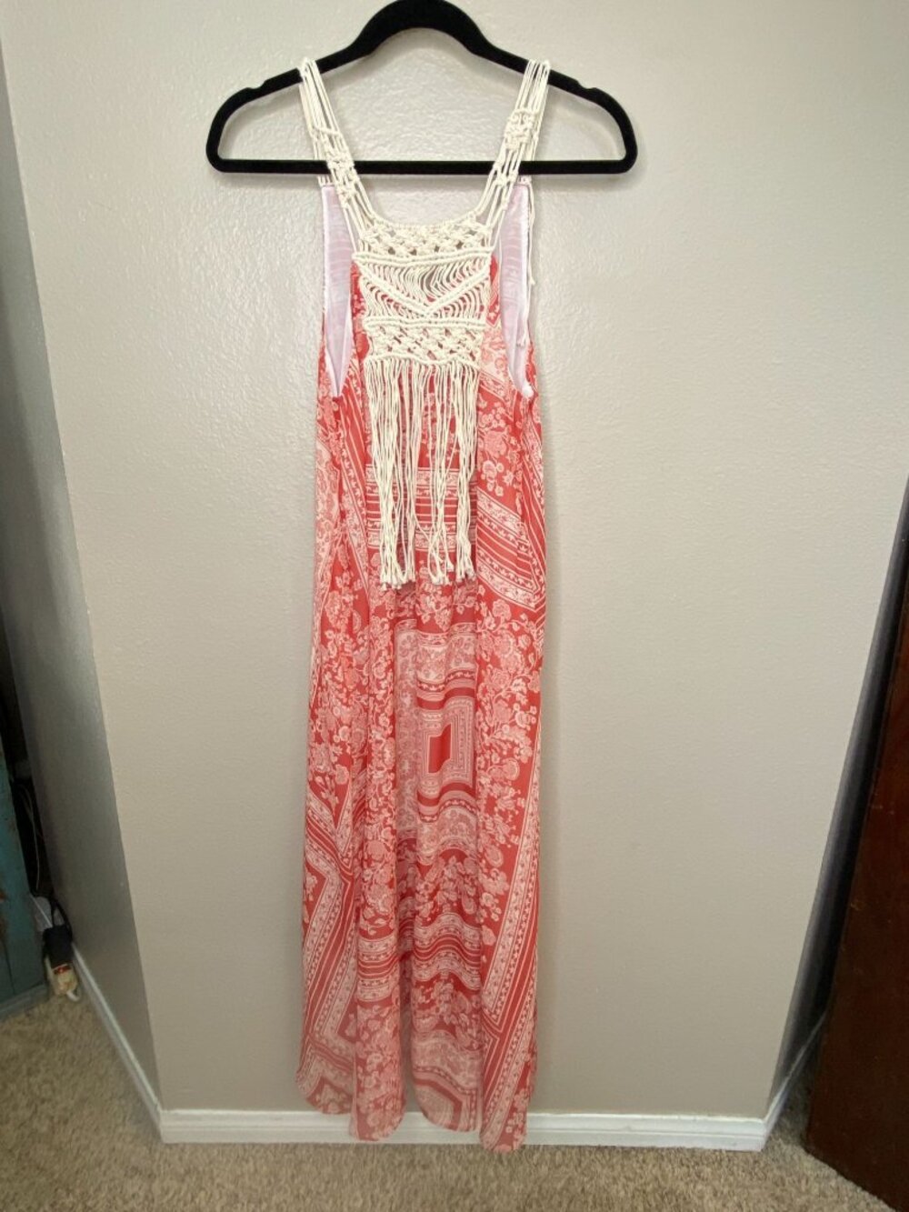 Zara Womens Bohemian Sleeveless Maxi Dress With Crochet Back Orange XS-S
